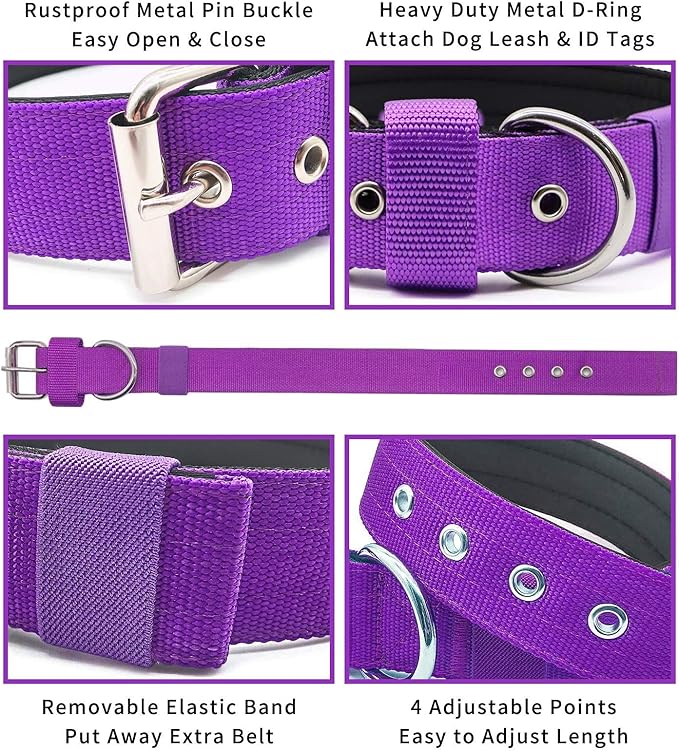 Heavy Duty Tactical Dog Collar - 1.5" Width Military Durable Thick Nylon with Adjustable Metal D Ring & Buckle Working Training K9 Collar for Medium Large Dogs (S(14"-17"), Purple)