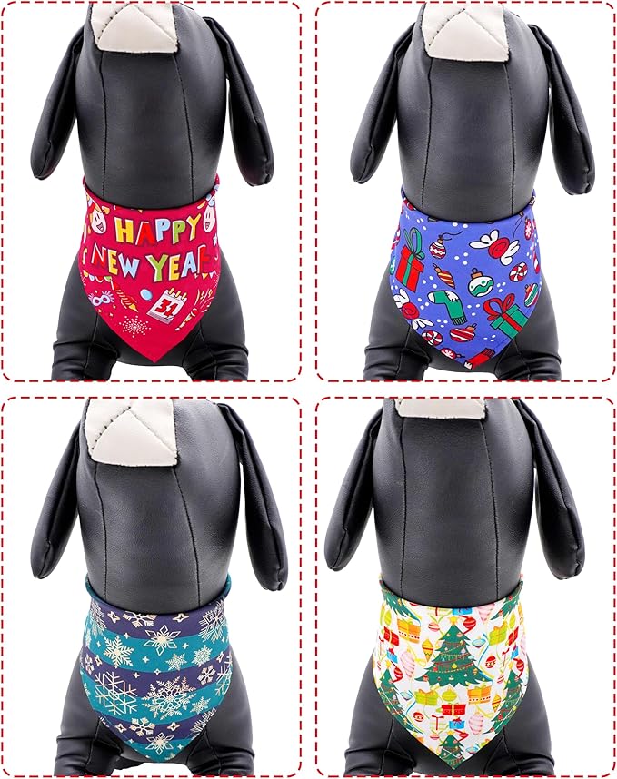 PET SHOW 50 Pack Christmas Big Dog Bandanas Bulk XL Washable Happy New Year Triangle Bibs for Medium Large Dogs Girl Boy Xmas Kerchief Set Pet Scarves Holiday Grooming Accessories