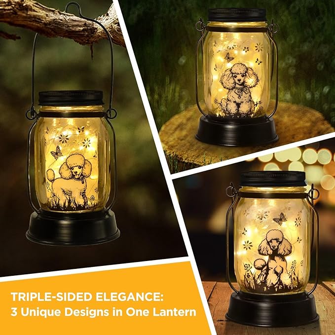 kyoryuger Poodle Gifts for Women/Men, Poodle Solar Lanterns Dog Mom Birthday, Dog Lovers Lantern, Pet Loss Pet Memorial Lights, Solar Garden Decoration Outside for Yard, Patio,Backyard,Porch