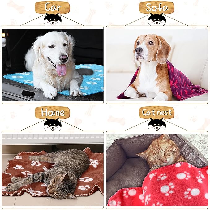 Tatuo 12 Pieces Black Dog Blankets for Small Dogs Puppy Fleece Blanket Bulk Warm Felt Throw Spring Cute Paw Print Puppy Kitten Sleep Mat Pad Soft(Multiple Style)