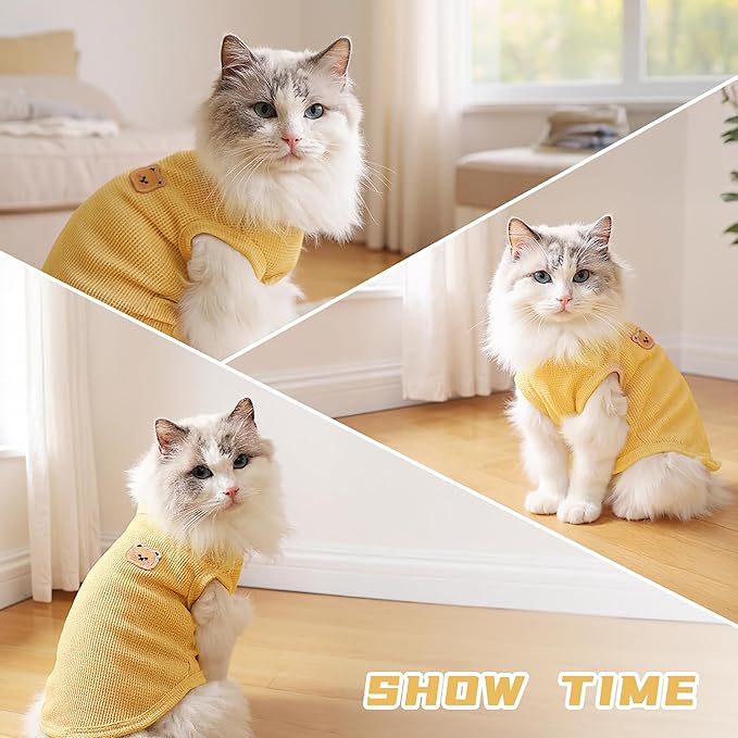 Waffle Knit Cat & Dog T Shirt for Small Dogs, Stretchable Puppy Shirt for Sphynx Cats & Small Breeds, Pet Clothes | Breathable Summer/Winter Apparel for Newborn(3PCS XLarge)