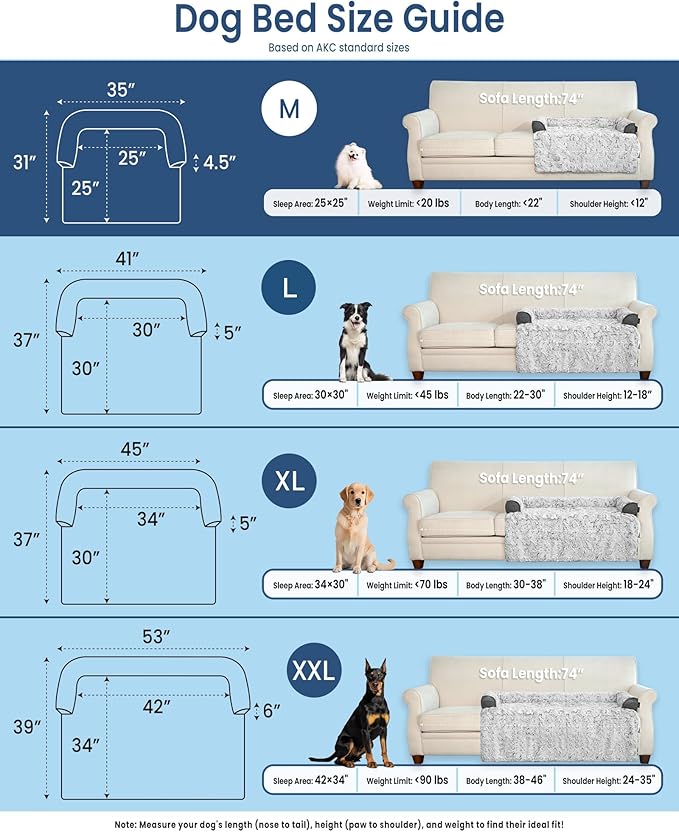 Calming Small Dog Bed for Couch, 35 x 31 inch Removable Couch Cover for Dogs Washable, Non-Slip Fluffy Plush Dog Sofa Mat for Furniture Protector - Grey