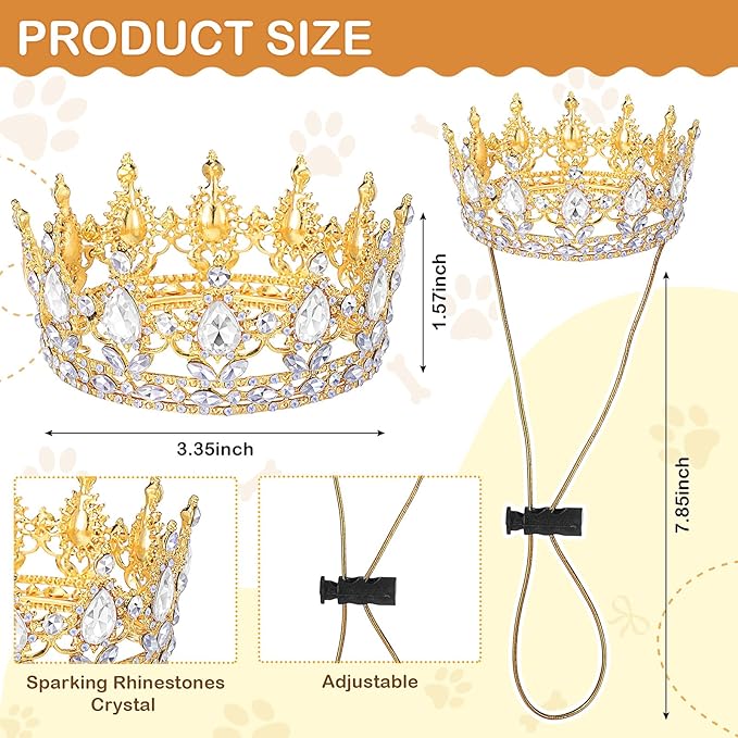 Abbylike Pet Rhinestone King Crown, Queen Crown for Birthday New Year Costume for Small Dog Cat Cosplay Party Accessories Adoption Celebration Wedding Birthday Photos Prop Costume(White,Medium)