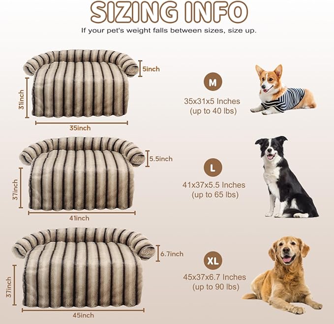 Large Dog Couch Bed, Fluffy Washable Couch Protector for Dogs with Removable Cover, Non-Slip Dog Sofa Bed, 41x37 Inch, Brown