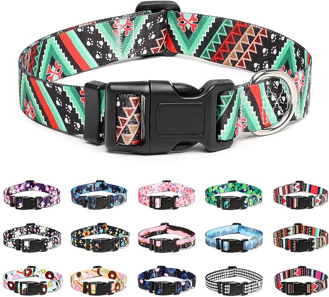 Mercano Adjustable Dog Collar - Special Design Patterns, Soft Nylon Comfortable Durable Pet Collar for Small Medium Large Dogs (S, Ethnic Green)