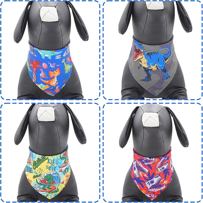 30 Pcs Dinosaurs Dog Bandanas for Small Dogs Stitch Dog Bandana Bulk Reversible Print One Side Polyester Puppy Scarves Party Grooming S