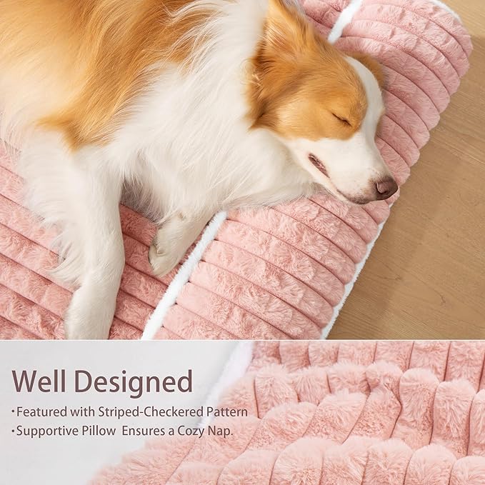 Orthopedic Jumbo Dog Bed Large Sized Dog with Pillow 56''X40'' Waterproof Soft Comfortable Egg Crate Foam Pet Crate Beds Mat with Removable Washable Cover and Non-Slip Bottom, Pink