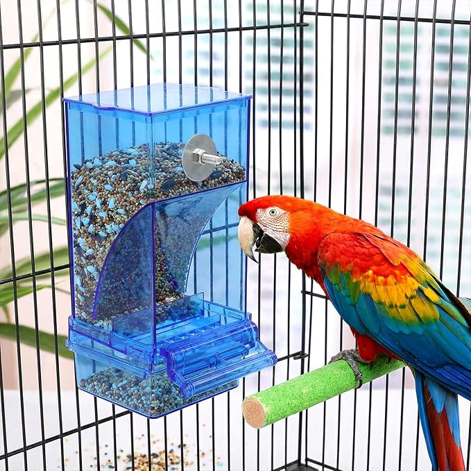 Yaomiao 8 Pcs No Mess Small Bird Feeders with 4 Pcs Cage Perch Automatic Drinker Parakeet Seed Dispenser Quail Feeder and Watered Cage Accessories for Small Birds Parrot Cockatoo Canary(Blue)