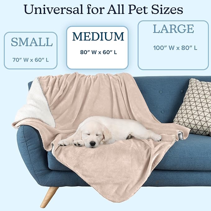 PETMAKER Dog Blanket - 60x80in Reversible Sherpa Blanket - Throw Blankets for Bed, Couch, Crate, or Car - Machine Washable Puppy Essentials (Tan)