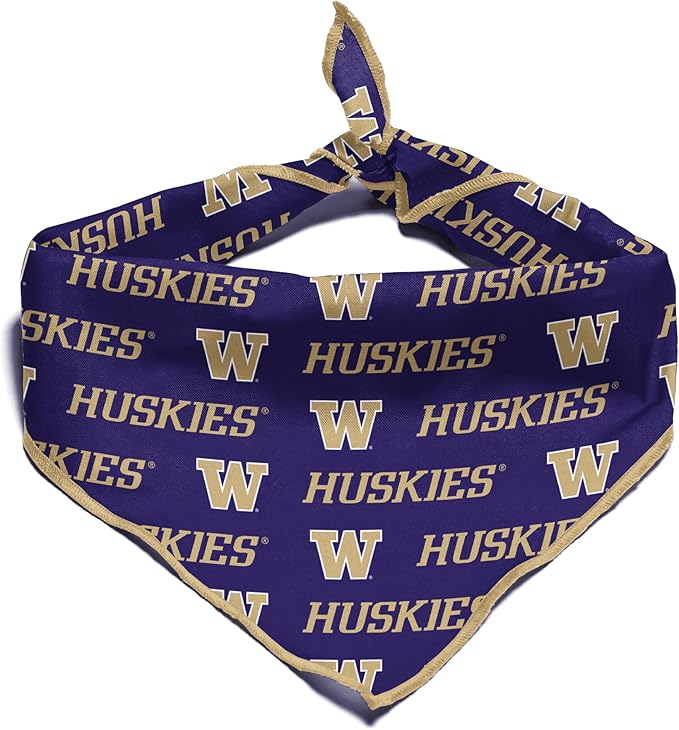 Washington Huskies Officially Licensed Bandana for Dogs and Cats | Fits Pets Great Gift Idea | Easy-to-Tie (Small, 13")