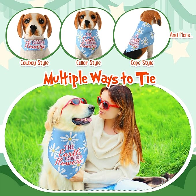 Chunful 50 Pcs Spring Dog Bandanas Floral Dog Bibs Seasonal Pet Costume Adjustable Cat Puppy Spring Outfit Cute Washable Triangle Scarf Kerchief for Small to Medium Pet