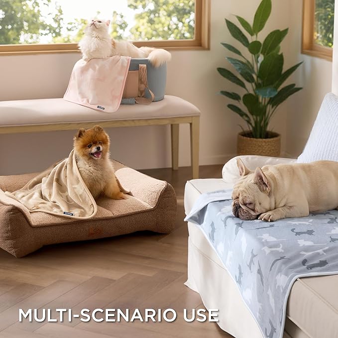Bedsure 1 Pack 3 Pet Blankets, Super Soft Fluffy Premium Fleece Flannel Portable Throw Dog Blankets for Small Dogs, Printed Cat Puppy Blanket Pink/Grey/Brown Medium(30x40 inch)