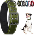 PetiFine Dog Collar for Large Dogs, Neoprene Padded and Adjustable, Reflective Wide Heavy Duty Pet Collars with Durable Metal Belt Buckle for Walking, Green, XL