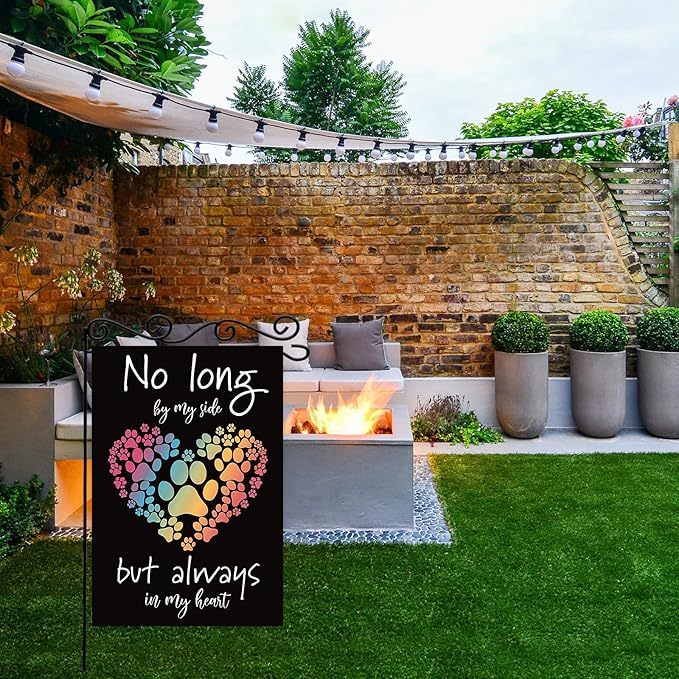 No long by my side but always in my heart Garden Flag,Pet Memorial Garden Flag,Lost Pet Memorial Gifts Outside Decorations Yard Lawn Farmhouse Double Sided.12 x 18 Inch