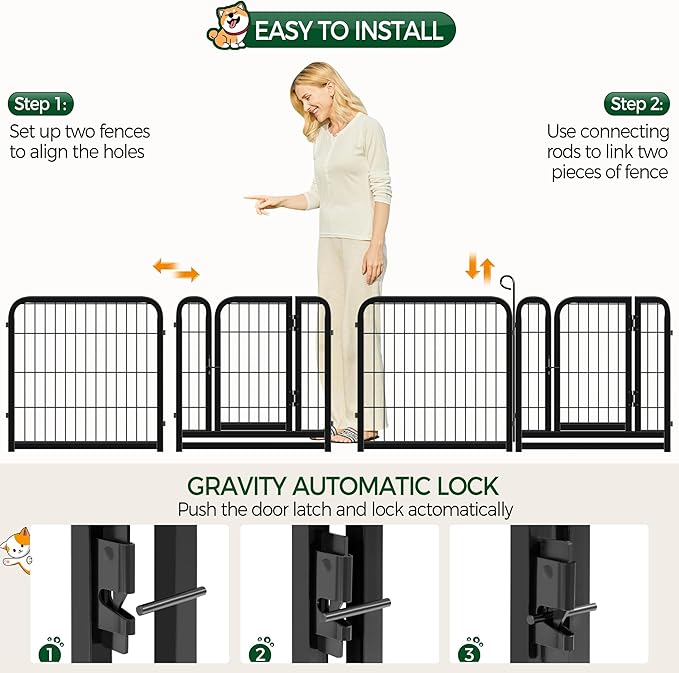 Yaheetech Dog Playpen Outdoor, 24 inch 8 Panels Dog Pen Indoor Heavy Duty Puppy Exercise Pen Metal Pet Fence for RV Camping/Yard/Garden