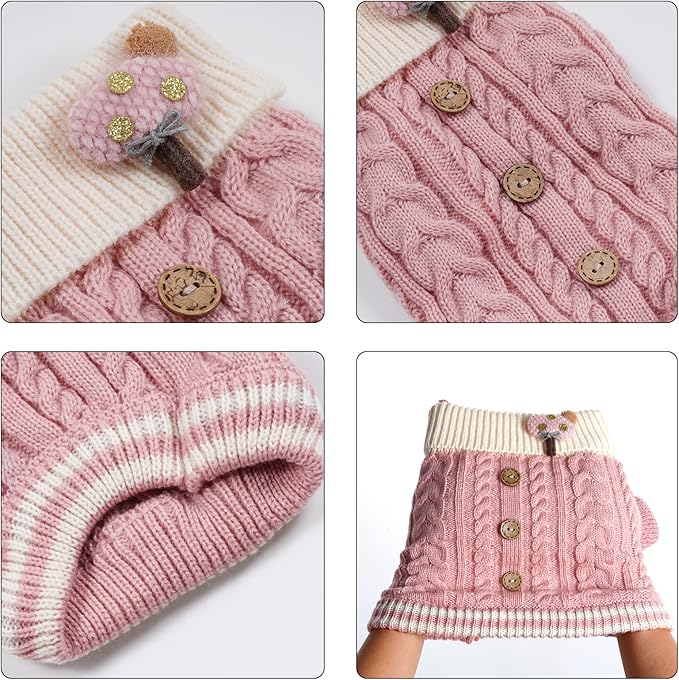 Dog Sweater Turtleneck Knitwear Doggie Pullover Sweater Doggy Winter Coat Warm Pet Clothes Puppy Holiday Clothing Buttons Knitted Outfits for Small Cats Dogs Cold Weather (Large)