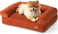 FUKUMARU Dog Couch Bed, Corduroy Cozy Cat Bed for Indoor Cats with Washable Cover, 28in Waterproof Orthopedic Dog Beds Sofa for Small Dogs and Large Cats, Cute Warm Cotton Pet Sofa, Orange