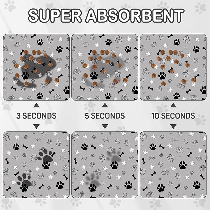 Dog Food Mat for Pet Cat Food Mat, Gray Absorbent Quick Dry Dog Bowl Mats for Food and Water, Non-Slip Cat Pet Feeding Mats for Floor Placemats 12"x20"