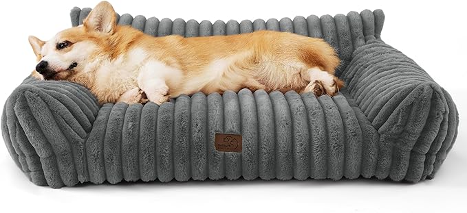 Bedsure ComfyFleece™ Cute Dog Couch for Medium Dogs - As Seen on TV on Good Day New York, Dog Couch Bed with Removable, Washable Cover, Supportive Pet Sofa, for Medium Large Dogs, 36inch, Warm Grey
