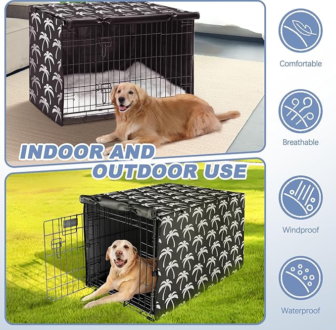 Dog Crate Cover - Double Door Waterproof Pet Kennel Cover, Durable 600D Polyester Protective Cage Cover for 24/30/36/42/48 Inch Dog Crate - Blackprint