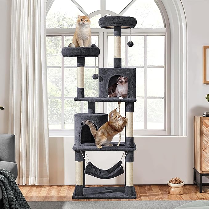 Topeakmart Multi Level Cat Tree, Cat Tower for Indoor Cats with 2 Condos & 2 Perches & Scratching Post, Cat Bed Furniture for Play