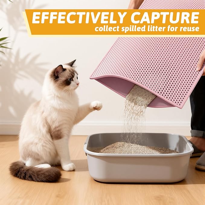 Pieviev Cat Litter Mat Double Layer Waterproof Urine Proof Trapping Mat 1 Pack (Pink, 30x24 Inch (Pack of 1))