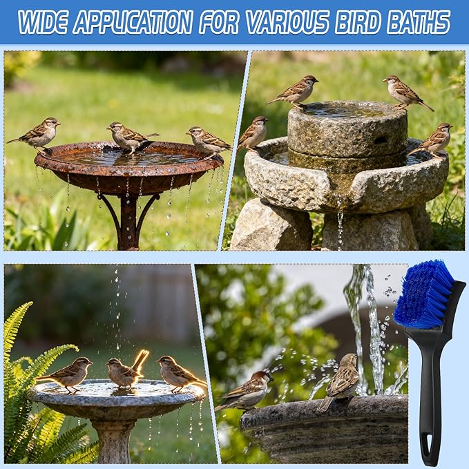 2 Pcs Brush for Bird Baths Blue Hard Bristle Cleaning Brush with Ergonomic Handle Utility Bird Bath Cleaner for Bird Feeder Bath Accessories Fountain Outdoor Cleaning