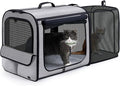 Pecute Dog Car Carrier Stable and Light Weight, Expandable Extra Space Dog Carrier for Cars, Breathable Dog Car Crate, Foldable Pet Carrier for Both Indoor and Outdoor Use, Pet Travel Crate Gray