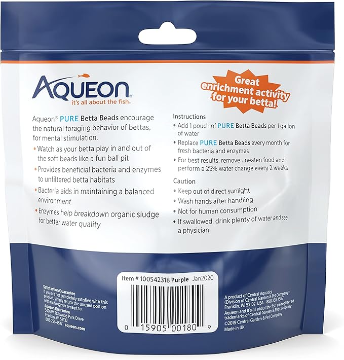 Aqueon Pure Betta Beads, Purple (Pack of 2)