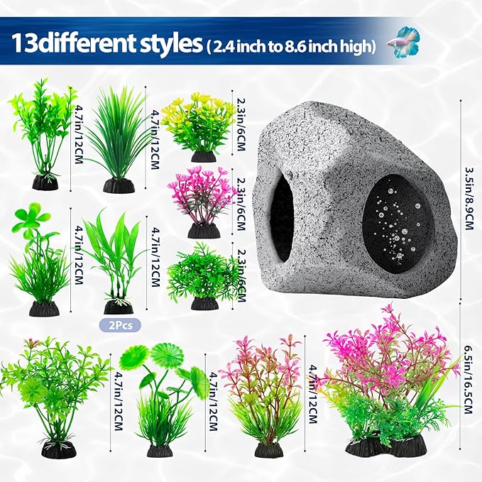CousDUoBe 13Pcs Aquarium Hideaway Rock Cave Fish Tank Decorations quarium,Betta Toys Hideout Stones House,Safe and Non-Toxic Ceramic Fish Tank Ornaments