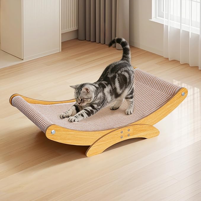 Cat Scratcher Bed for Indoor Cats - 23.6" Large Natural Sisal Cat Scratching Board, Wood Frame Scratch Pad, Modern Cats Lounger/Hammock, Easy Assembly Furniture