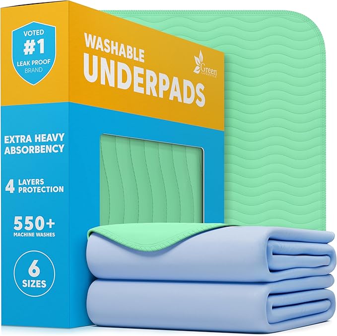 GREEN LIFESTYLE® Washable Underpads - Heavy Absorbency Reusable Bedwetting Incontinence Pads for Kids, Adults, Elderly, and Pets - Toddler Mattress Pads for Bed, Sofa, Floor (Pack of 2 - 30x34)