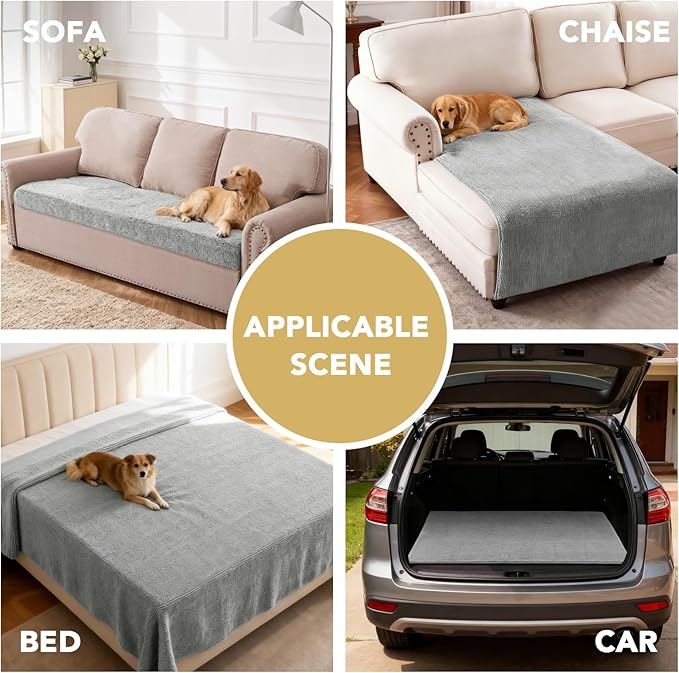 H.VERSAILTEX Non Slip Pet Couch Cover Chenille Dog Bed Protector Thick Soft Sofa Slipcover Pet Friendly Washable Couch Cushion Covers for Pets (30" x 53", Dove)