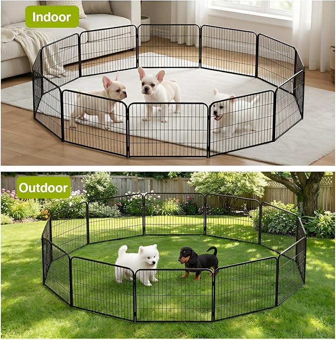 BestPet Dog Playpen 24 Inch 12 Panels Heavy Duty Metal Pet Exercise Pen Without Door Indoor Outdoor Fence Panels Anti-Skid Expandable Design