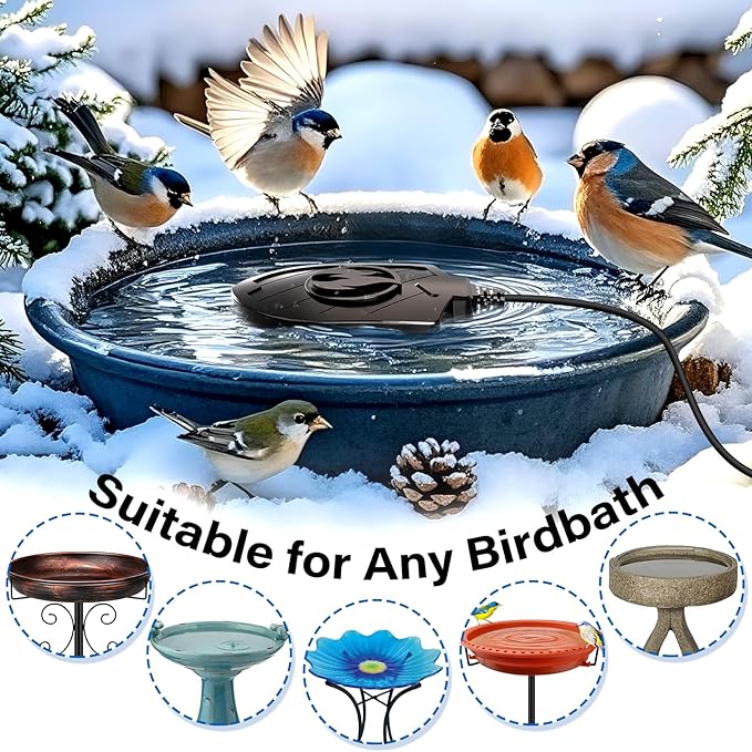 100W Bird Bath Heater, Birdbath Heaters for Outdoor Bird Bath Water Heater in Winter Submersible Thermostat Control, Heated Bird Bath Deicer for Outside Bird Chicken Poultry Livestock (Black)