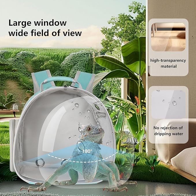 Guinea Pig Backpack Carrier, Bearded Dragon Carrier Backpack with Clear Bubble Window,Small Animal Travel Backpack for Hedgehog Rat，Chameleon,Rabbit,Sugar Glider,Airline Approved (Green, Backpack)