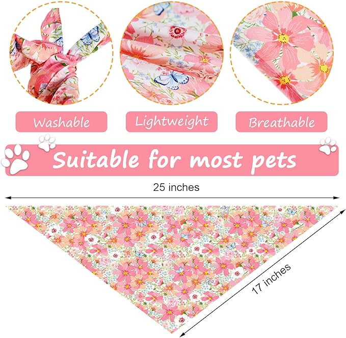 Weewooday 8 Pcs Floral Dog Bandana Spring Flower Pet Triangle Bib Scarf Daisy Rose Pet Bandana Suitable for Most Dog and Cat(Cute Pattern)