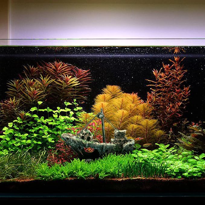 Raeasily Fish Tank Decoration Aquarium Accessories,Shipwreck Decor,Resin Material Sunken Ship Decorations for Fish Favors, Multi, 10 * 10