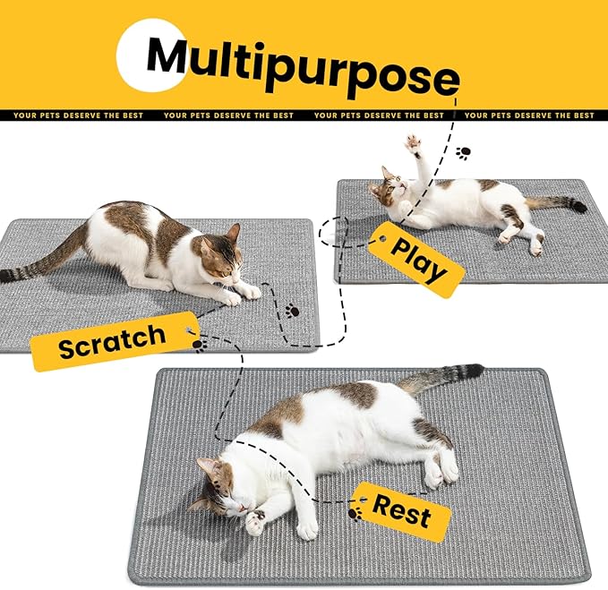 Cat Scratcher Mat,Natural Sisal Cat Scratch Pad,Horizontal Floor Cat Scratching Pads Rug for Indoor Cats Grinding Claws Nails,Cat Furniture Protector for Couch & Carpets & Sofas