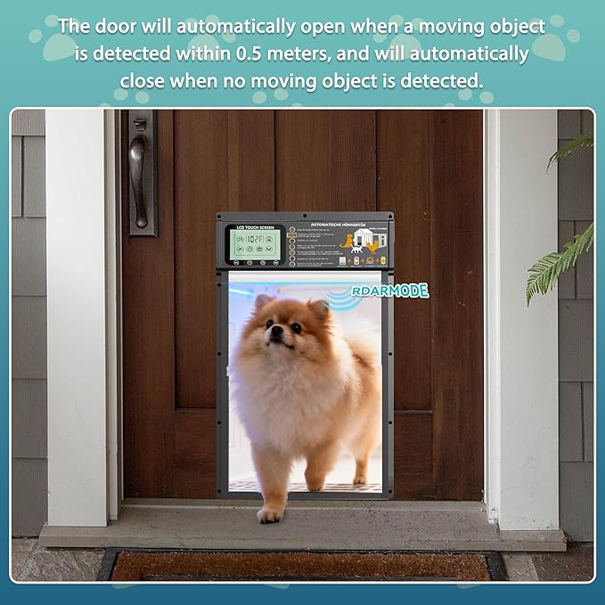 Large Size Automatic Dog Door Cat Door Solar - Powered Doggy Door Opener, Timer Modes for Safe and Convenient Dog/Cat Keeping with Radar Mode, Remote Control, Inner Door Dimensions 10" L×13.4" H