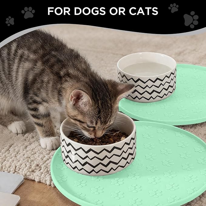 Comtim Waterproof Dog Food Mat - 2 Pack Silicone Pet Food Mat Dog Food Bowl Mats Cat Water Mats Eating Tray, Non-Slip Pet Placemat with Lip for Messy Drinkers to Protect Floor,Mocha Green 11"