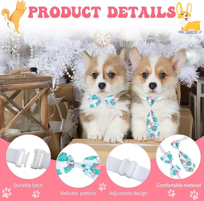 Reginary 100 Pieces Dog Bow Tie Collar Set Include 40 Dog Neckties, and 30 Puppy Bowties, 30 Collar Flowers, Adjustable Pet Ties Grooming for Small Medium Cats Pets Supply(Flamingo)
