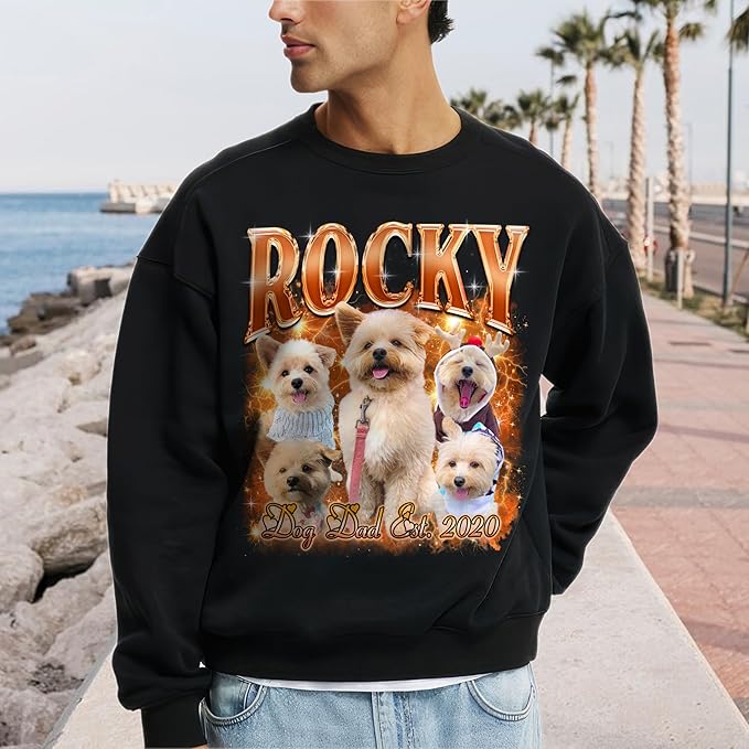 JIX & JOKY Custom Your Own Bootleg Rap Shirts with Dog Faces Custom Pet Shirt for Men Graphic Tshirt Gift Idea for Pet Lovers