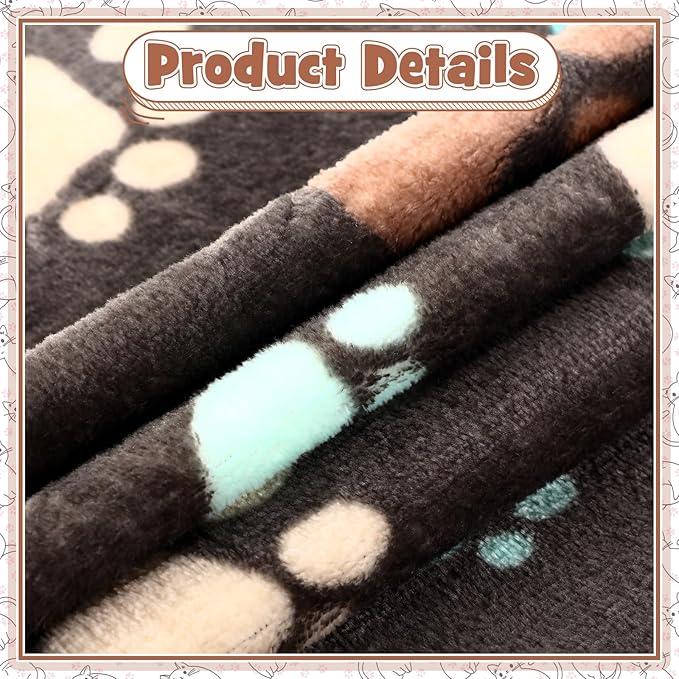 Tegeme 12 Pcs Pet Blankets Soft Fluffy Fleece Dog Cat Warm Paw Print Pattern Blankets Flannel Throw for Pets Dog Puppy Cat(30 x 20 Inch,Dark Gray, White, Camel)