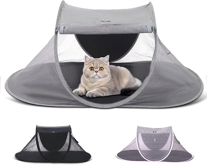 X-ZONE PET Outdoor Cat Tent, Pop Up Cat Playpen, Pet Enclosure Suitable Birds and Small Animals Gray
