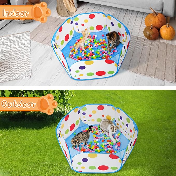Palksky Ball Pit with 210 Toy Balls and 4 Spring Toys - Interactive Cat Toys for Bored Indoor Cats Self Play, Enrichment Toy for Fun and Exercise
