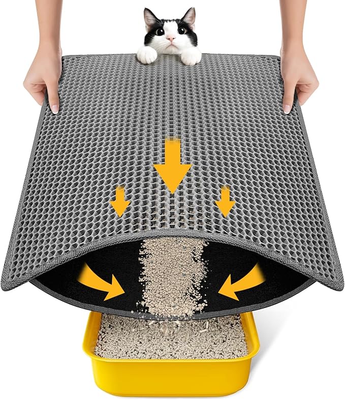 Cat Litter Mat New Size 23.6"x14.6" for Small Spaces, Upgrade Super Waterproof Back Layer Litter Box Mat, Non Slip, Durable, Soft on Paws Kitty Trapping Matt, Gray