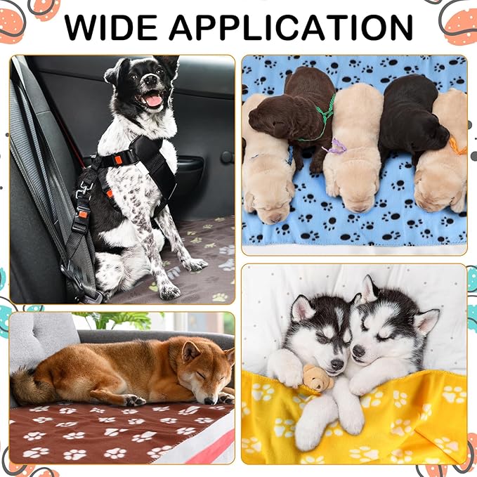 Tegeme 12 Pieces Fleece Blankets for Pets Dog Puppy Paw Print Cat Bedding Cover Blanket for Small Animals Pig Cage Liner Sleep Mat Pad Kitten Soft Warm(Cute Style,16 x 24 Inches)