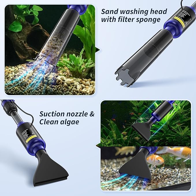 Fish Tank Cleaner, 530GPH/32W Electric Fish Tank Cleaning Tools, Adjustable Water Flow Aquarium Gravel Cleaner, Turtle Tank Gravel Cleaner Vacuum for Wash Sand, Water Changing and Water Circulation