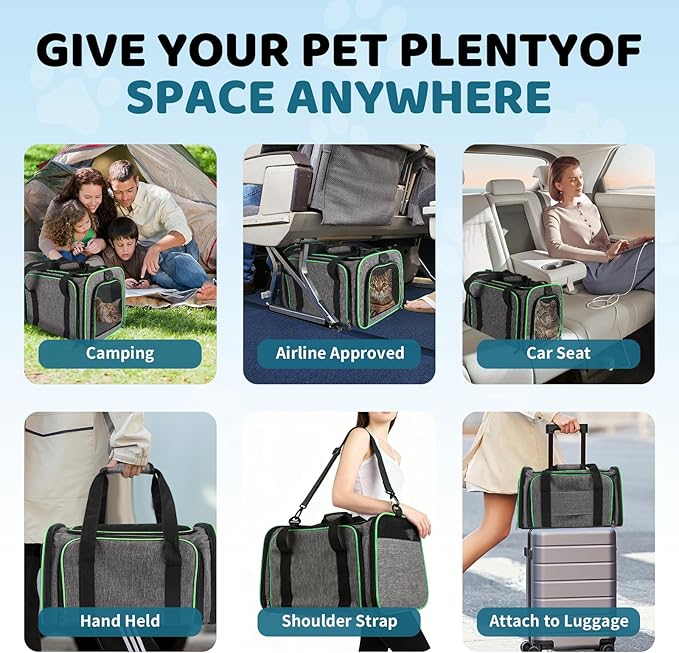 Airline Approved Pet Carrier for Cat - 17 * 11 * 11 Expandable Soft Side Pet Carrier, Collapsible Pet Travel Bag Carrier with Foldable Pet Bowl for Cat Small Animals Under 14LB